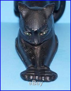 ANTIQUE STRETCHING BLACK CAT KITTEN CAST IRON DOORSTOP METAL ART CIRCA 1920's