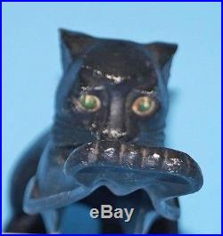 ANTIQUE STRETCHING BLACK CAT KITTEN CAST IRON DOORSTOP METAL ART CIRCA 1920's