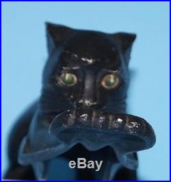 ANTIQUE STRETCHING BLACK CAT KITTEN CAST IRON METAL ART DOORSTOP circa 1920's