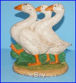 Antique Three Geese Cast Iron Doorstop Hubley Signed Fred Everett Circa 1930