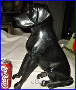 Antique USA Ma Cast Iron Porcelain Sign Dog Art Statue Sculpture Doorstop Hubley
