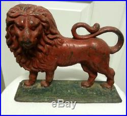 ANTIQUE VICTORIAN LION STATUE Red Patina Heavy Cast Iron Sculpture Doorstop 12lb