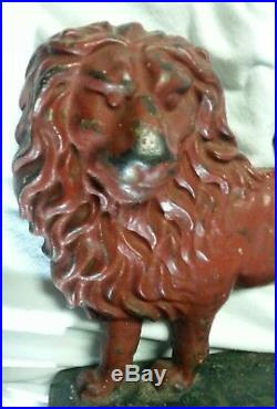 ANTIQUE VICTORIAN LION STATUE Red Patina Heavy Cast Iron Sculpture Doorstop 12lb