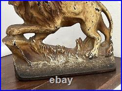 ANTIQUE VINTAGE c. 1930 CREATION Co PAINTED IRON LION DOORSTOP