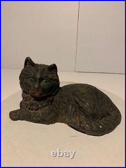 ANTIQUE Vintage FIGURAL CAST IRON LOUNGING CAT DOORSTOP, farmhouse Free Shipping