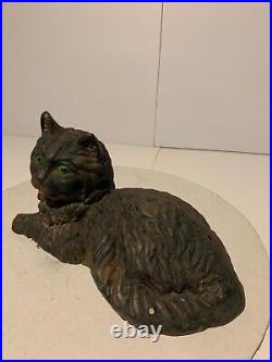 ANTIQUE Vintage FIGURAL CAST IRON LOUNGING CAT DOORSTOP, farmhouse Free Shipping