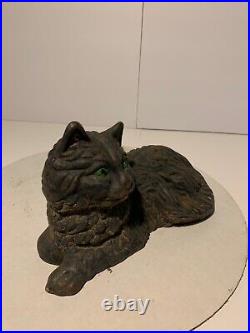 ANTIQUE Vintage FIGURAL CAST IRON LOUNGING CAT DOORSTOP, farmhouse Free Shipping