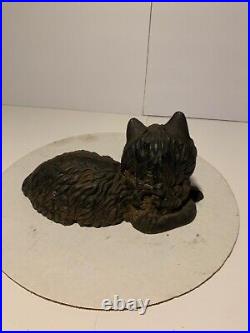 ANTIQUE Vintage FIGURAL CAST IRON LOUNGING CAT DOORSTOP, farmhouse Free Shipping