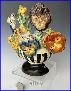 A+ Antique Cast Iron Flower Doorstop Hubley #256 Pansy Bowl with Original Paint