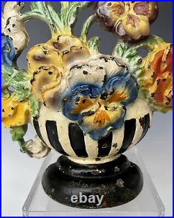 A+ Antique Cast Iron Flower Doorstop Hubley #256 Pansy Bowl with Original Paint