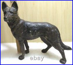 Aantique Hubley Cast Iron Police Guard Dog German Shepard Gun Statue Doorstop