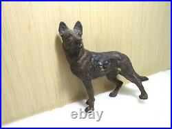 Aantique Hubley Cast Iron Police Guard Dog German Shepard Gun Statue Doorstop