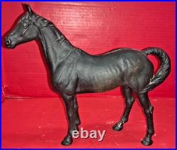 Antique 10 1/4 Hubley Brown Cast Iron Horse Statue Door Stop Equestrian