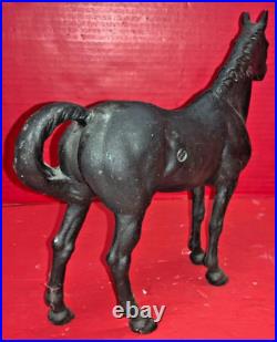 Antique 10 1/4 Hubley Brown Cast Iron Horse Statue Door Stop Equestrian