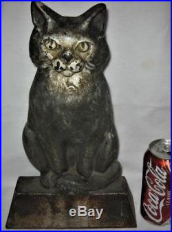 Antique 12 Pound Cast Iron Cat Doorstop Home Office Door Art Hubley USA Kitten