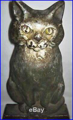 Antique 12 Pound Cast Iron Cat Doorstop Home Office Door Art Hubley USA Kitten