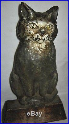 Antique 12 Pound Cast Iron Cat Doorstop Home Office Door Art Hubley USA Kitten