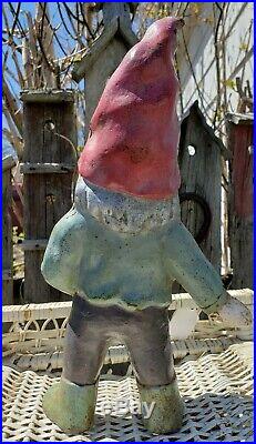 Antique 13 Painted Cast Iron Elf Gnome Dwarf Statue Doorstop Yard Garden Decor