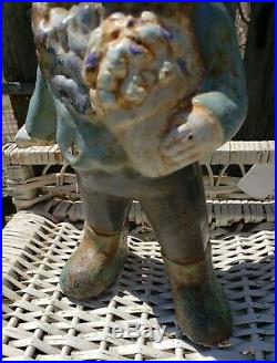 Antique 13 Painted Cast Iron Elf Gnome Dwarf Statue Doorstop Yard Garden Decor