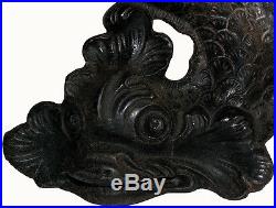 Antique 1800s Primitive Cast Iron Raised Relief Koi Fish Pattern 14t Doorstop
