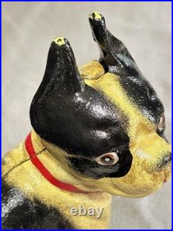 Antique 1916 Hubley Cast Iron Boston Terrier Door Stop Bank Facing Right 10