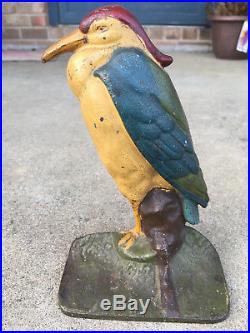 Antique 1920's Cast Iron Albany Foundery Heron Bird Statue Doorstop, Rare