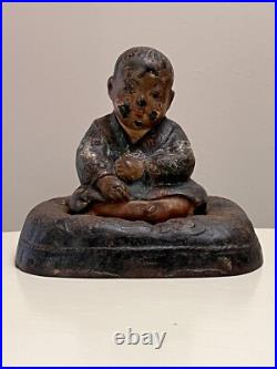Antique 1920's Hubley Japanese Takeo Boy on Cushion Cast Iron Doorstop #61 Antique 1920's Hubley Japanese Takeo Boy on Cushion Cast Iron Doorstop #61