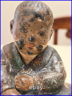 Antique 1920's Hubley Japanese Takeo Boy on Cushion Cast Iron Doorstop #61 Antique 1920's Hubley Japanese Takeo Boy on Cushion Cast Iron Doorstop #61