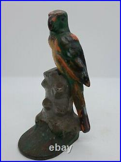Antique 1920's Painted PARROT Bird Cast Iron Doorstop # 80 Albany Foundry USA