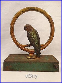 Antique 1920s BRADLEY & HUBBARD Cockatoo PARROT Parekeet CAST IRON Bird DOORSTOP