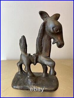 Antique 1920s Cast Iron Cigarette Holder Bronze Democratic Donkey Mule Door Stop