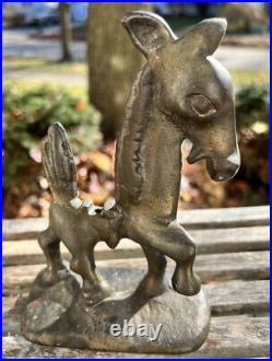 Antique 1920s Cast Iron Cigarette Holder Bronze Democratic Donkey Mule Door Stop