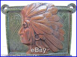 Antique 1920s'Indian Chief Good Luck Swastika' Cast Iron Bookend Doorstop