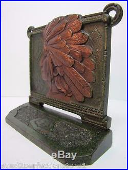Antique 1920s'Indian Chief Good Luck Swastika' Cast Iron Bookend Doorstop