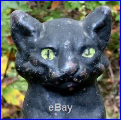 Antique 1920s NATIONAL FOUNDRY Cast Iron Black Cat Green Eyes Doorstop 9 RARE