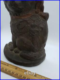 Antique 1929 cast iron angora cat kitten with bow Connecticut Foundry doorstop