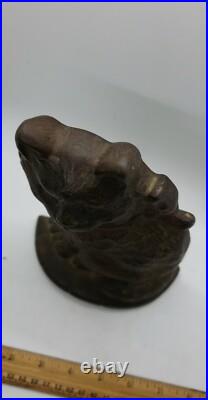 Antique 1929 cast iron angora cat kitten with bow Connecticut Foundry doorstop