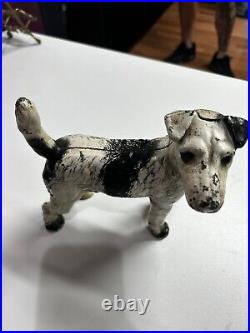 Antique 1930 Cast Iron Doorstop Full Figure Wire-Hair Fox Terrier Original Paint