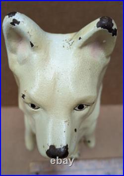 Antique 1931 Cast Iron Dog Doorstop Sitting Malamute by Dick Bros Reading PA