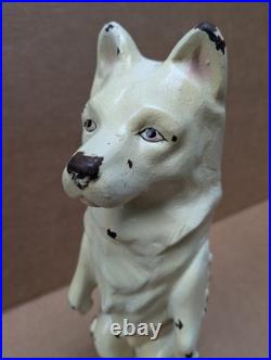 Antique 1931 Cast Iron Dog Doorstop Sitting Malamute by Dick Bros Reading PA