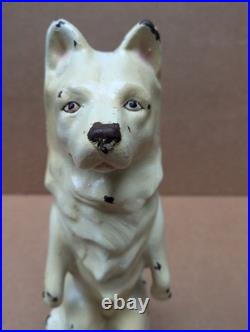 Antique 1931 Cast Iron Dog Doorstop Sitting Malamute by Dick Bros Reading PA
