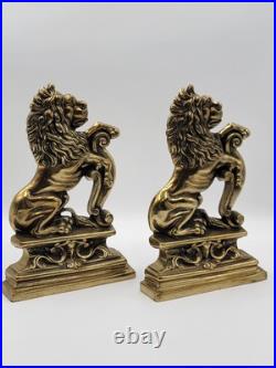 Antique 19th C Pair of French Empire Cast Brass Lion Doorstops / Home Decor