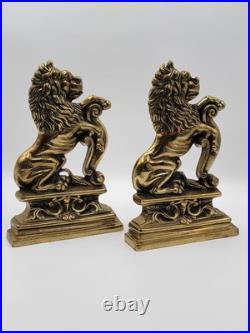 Antique 19th C Pair of French Empire Cast Brass Lion Doorstops / Home Decor