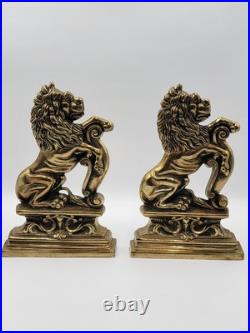 Antique 19th C Pair of French Empire Cast Brass Lion Doorstops / Home Decor