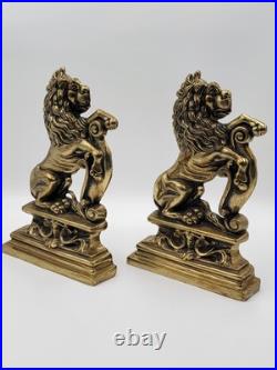 Antique 19th C Pair of French Empire Cast Brass Lion Doorstops / Home Decor
