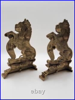 Antique 19th C Pair of French Empire Cast Brass Lion Doorstops / Home Decor