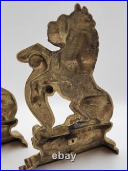 Antique 19th C Pair of French Empire Cast Brass Lion Doorstops / Home Decor