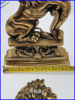 Antique 19th C Pair of French Empire Cast Brass Lion Doorstops / Home Decor