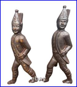 Antique 19th Century Hessian Soldier Fireplace Andirons Cast Iron