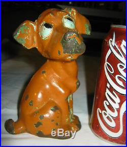 Antique # 650 Hubley Cast Iron Whimsical Cast Iron Puppy Orange Dog Toy Doorstop